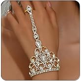 Rhinestone Ring Bracelet for Women Gold Silver Crystal Hand Chain Finger Ring Sparkling Long Tassel Bracelet Prom Rings Bracelet Adjustable Hand Chain Finger Ring Brides Bridesmaids Wedding Party Dance Banquet Dress Jewelry