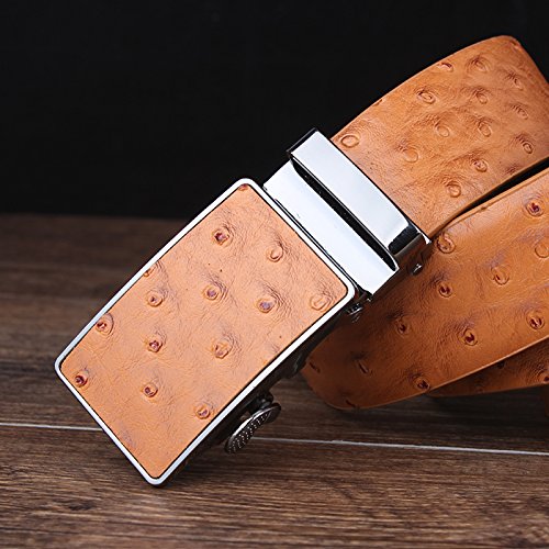 Sumcoa Men's Ostrich Skin Embossed Pattern Automatic Buckle Genuine Cow Leather Belts Ratchet Belt 35mm Wide 5 Color