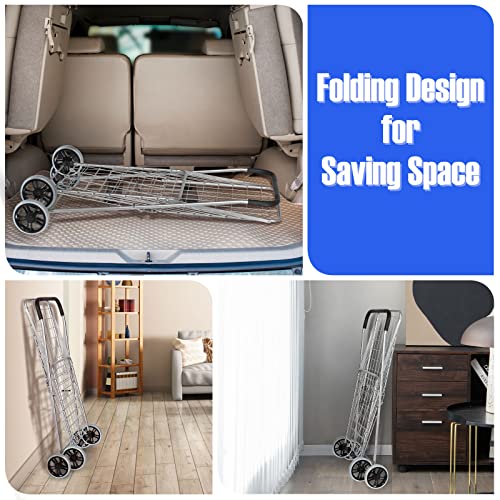 COSTWAY Folding Shopping Cart, Heavy Duty Grocery Utility Cart With Foam Wrapped Handle & Large