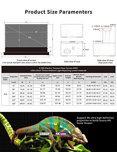 VIVIDSTORM-Projector Screen S PRO 120 inch Portable Folding Indoor Screen with Stand Floor UST Ambient Light Rejecting Home Theater,Compatible for 4K Ultra Short Throw Laser Projector,VSDSTUST120H