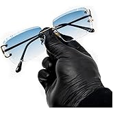Luxury Unisex Square Rimless Gem Cut Trendy Retro 90's Hip Hop Hand Carved lens Baby Blue Tint Lens Gold Wire Frame Sun Glasses Frameless Rectangle Summer Shades Sunglasses For Men And Women
