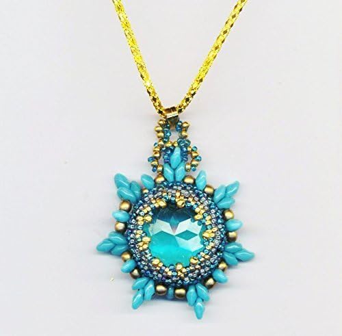 Aqua blue beadwoven Star pendant with glass crystal