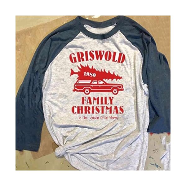 Fheaven Women Large Size Merry Christmas GRISWORLD Print Long Sleeve Splicing Top T-Shirt (L, White) - Image 3