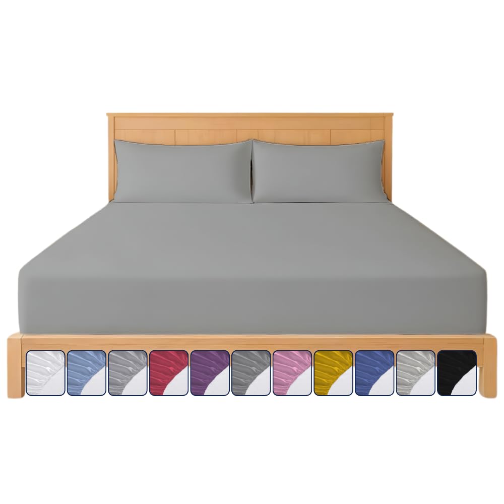 Fitted Sheet 40cm with Extra Deep Pockets - OEKO-TEX Certified Bed Sheet Double Size 137X190CM | Hotel Quality & Wrinkle Resistant | Brushed Microfibre Fitted Sheets (Charcoal, Double 40 CM)