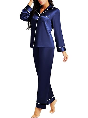 Womens Silk Satin Pajamas Set Sleepwear Loungewear Navyblue L in Bahrain  Whizz Sets