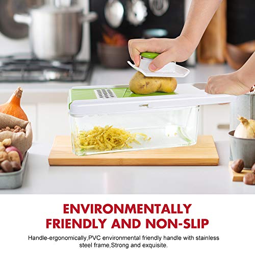 Vegetable Chopper with 7 Interchangeable Stainless Steel Blades Send Storage Container & Cleaning Brush Multi-functional Adjustable Vegetable Slicer Dicer for Onion Potato Tomato Fruit Masthome - Thumbnail 2