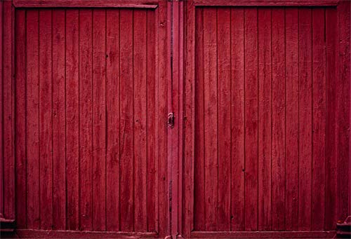 Laeacco Rustic Painted Red Wooden Barn Door 10x7ft Vinyl