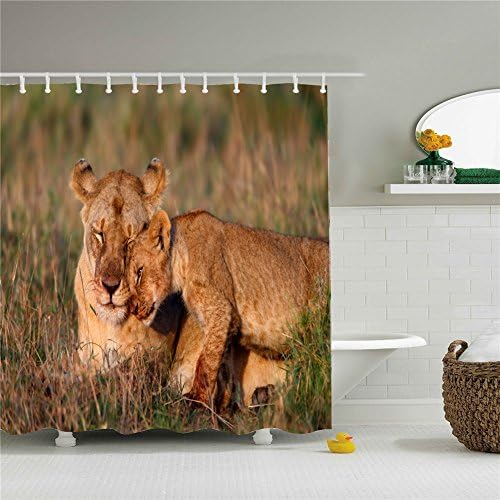 Baby Animal Lions Shower Curtain Mildew Resistant Waterproof / Water-Repellent and Antibacterial 72x72 Inch