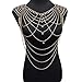 MJartoria Bikini Beach Crossover Harness Rhinestone Statement Necklace Body Chain Shoulder Jewelry (gold color)