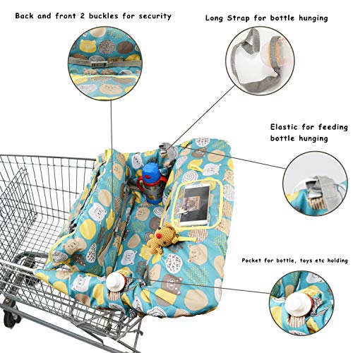 Shopping Cart Covers for Baby Padded Toddler High Chair Cover with Cell Phone Holder -Grocery Cart Liner for Boy or Girl Large Size (Yellow Cute) - Thumbnail 3