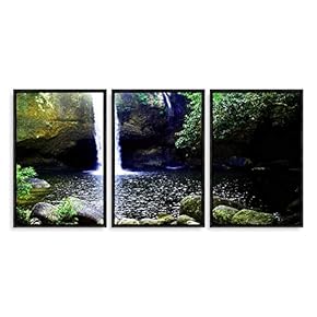 3 Piece Framed Canvas Wall Art for Living Room, Bedroom Waterfall in Deep Forest of Croatia Canvas Prints for Modern Home Decoration Ready to Hang - 16"x24"x3 Panels