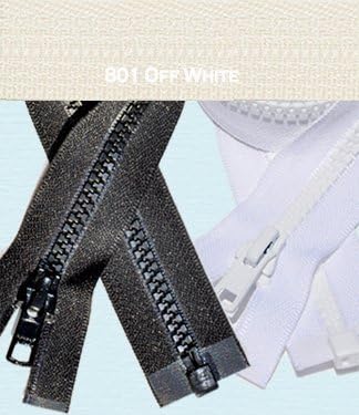 12" Vislon Zipper ~ YKK #5 Molded Plastic ~ Separating - 801 Off White (1 Zipper / Pack)