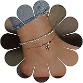 Yheakne Boho Layered Pearl Ankle Bracelet Gold Shell Anklet Bracelet Vintage Cowrie Anklets Chain Summer Beach Foot Chain Jewelry for Women 2Pcs