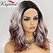 K'ryssma 3 Tone Ombre Lace Front Wig Colorful Short Bob Synthetic Wig Dark Roots Pink to Dark Copper Straight Short Wig