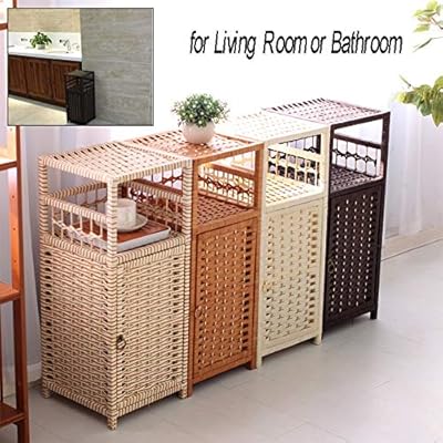 Rattan Bathroom Cabinet Free Standing Storage Shelves Rack Solid Wood Frame Home Decor 5 Colors Color E Size 27x27x65cm Amazon Sg Home