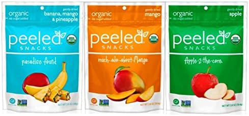 Peeled Organic Non-GMO Dried Fruit Snack Variety Bundle, (1) each: Banana/Mango/Pineapple, Mango, Apple - 2.8 Oz. Ea.USDA Organic