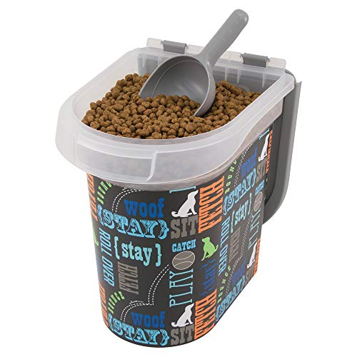 Paw Prints 15 Pound Pet Airtight Food Storage Container, Wordplay Design, Includes Snap-in 1 Cup Measured Scoop, 12.5 x 9.75 x 13.38 Inches, 37715