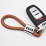 US85 For Audi Logo Emblem Key Chain Key Ring Metal Alloy BV Style Calf Leather Gift Decoration Accessories (Brown)
