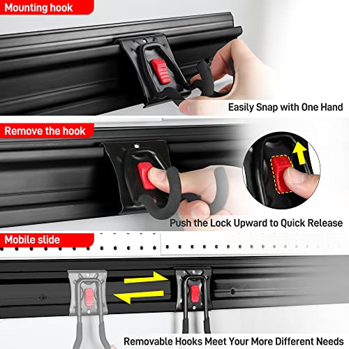 WORKPRO Garage Tool Organizer Wall Mount Garden Tool Organizer Storage Rack Heavy Duty Tool Hangers 64 Inch with 8 Adjustable Hooks and 4 Rails