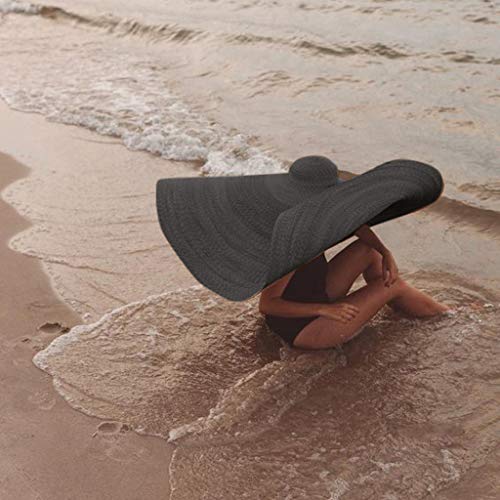Fashion Large Sun Hat Beach Anti-UV Sun Protection Foldable Straw Cap Cover Up ... (Black)
