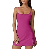 QINSEN Womens Spaghetti Strap Tennis Dress with Shorts Workout Side Slit Active Golf Dresses