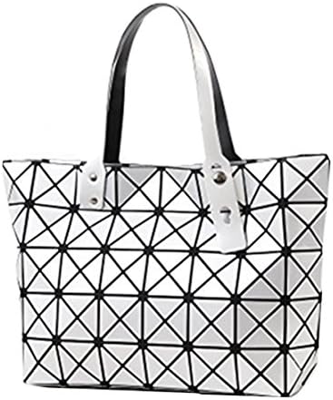 Fashion Women's PU Leather Hologram Geometric Lattice Handbags Shoulder Bag Tote Purse