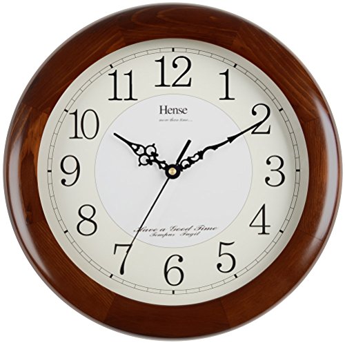 HENSE 13-inch Large Solid Platane Wood Wall Clock Living Room Modern Clock Mute Simple Quartz Clock with Big Arabic Numerals and Fine Texture HW13 (HW13 #A-NEW)