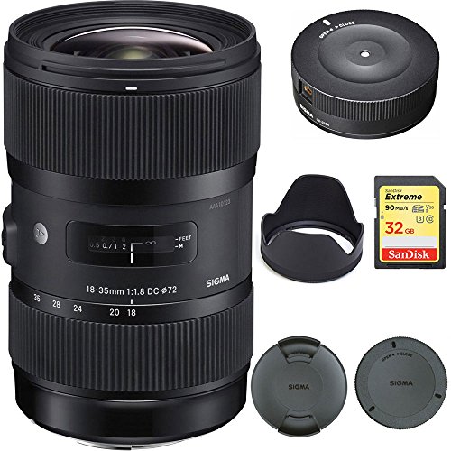 Sigma AF 18-35mm f/1.8 DC HSM Lens for Canon (210101) with Sigma USB Dock for Canon Lens and SanDisk Extreme 32GB SD Memory UHS-I Card w/ 90/60MB/s Read/Write