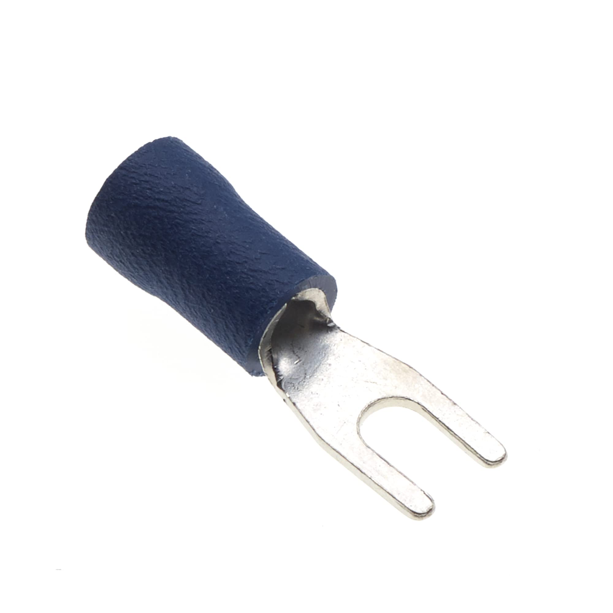 Fork Crimp Terminal, Pack Of 100 - Blue, 24A, 3.2mm - Heat Shrink Fork Connectors, Tinned Copper Connectors, Insulated U-Type Wire Terminals