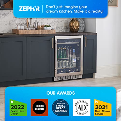 Zephyr Presrv 24" Wine Fridge & Beverage Refrigerator Single Zone Under
