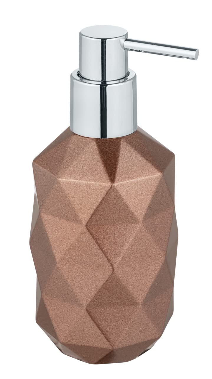 WENKO Lanciano Soap Dispenser, Refillable Pump Dispenser for up to 200 ml Liquid Soap or Washing Up Liquid in Unusual Textured Design Made Polyresin, Diameter 7.2 x 15 cm, Bronze