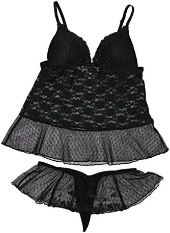 Linea Donatella Mixed-Lace Chemise With Panties Set Large Black