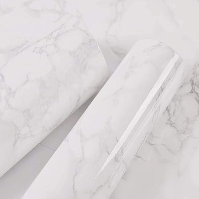 15.8" x197"Marble Contact Paper Granite Grey/White Self Adhesive Vinyl Film Roll Kitchen Countertop Cabinet Furniture Renovated Thicker Marble Wallpaper Waterproof Removable Without Leaving Glue