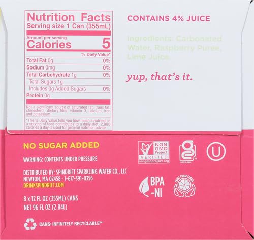 SPINDRIFT, SPARKLING WATER, RASPBERRY, 12 OZ (PACK OF 8)