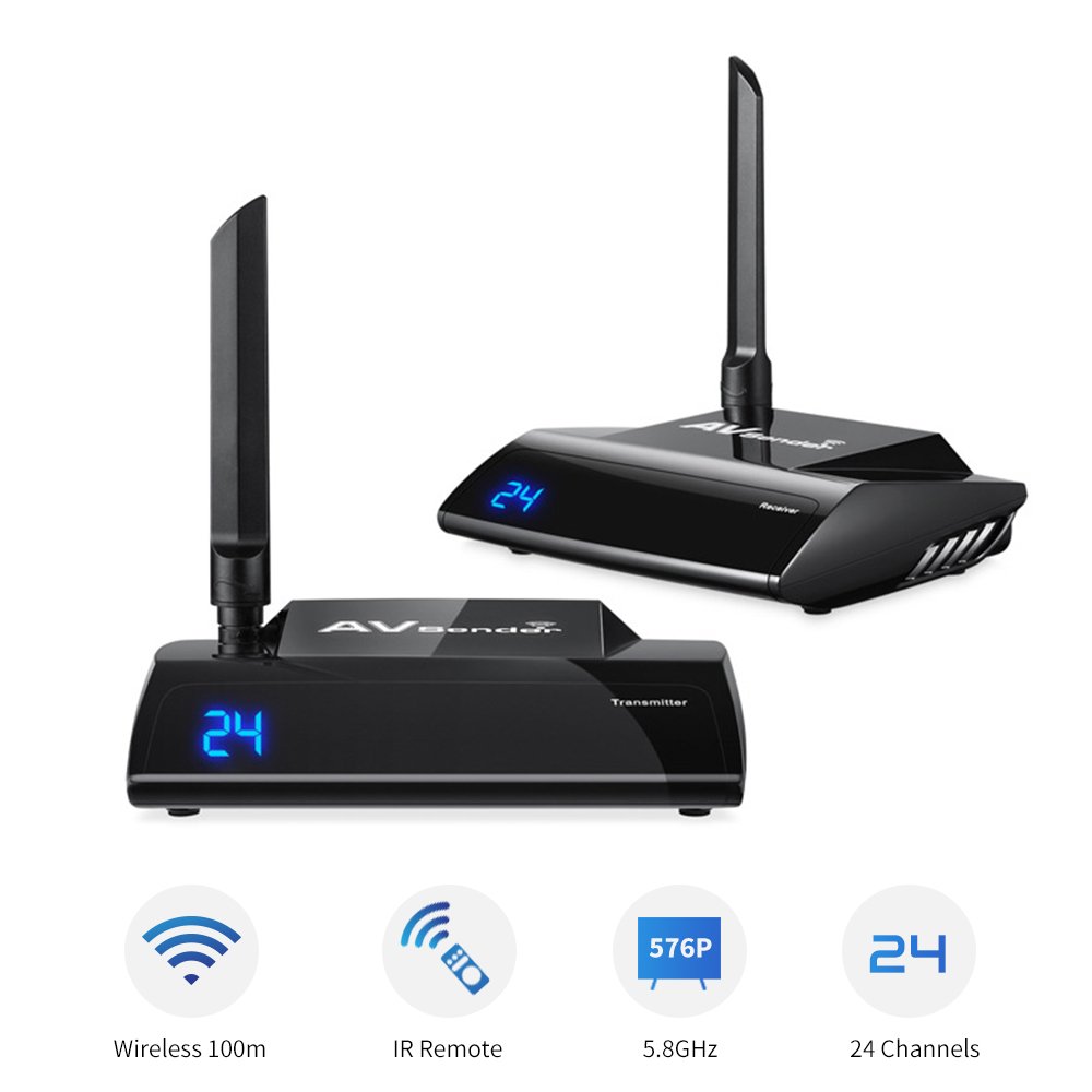 SainSonic PAT-580 Upgrade Version 5.8GHz 24 Channel HDMI TV Wireless SD Audio Video Transmitter and Receiver, IR Remote Control AV Sender, Support DVD / DVR / IPTV / CCTV Camera / TV / PS4/ Xbox one