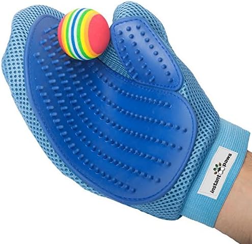 Pet Grooming Glove and Toy Ball Bundle - Furniture Hair Remover Mitt With Rounded Rubber Tips - Make A Pleasure For Your Dog Or Cat