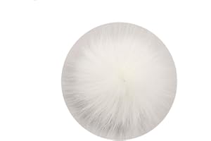 LFOUVRE Pack of 6 Faux Fox Fur Pompoms 3.9inch/10CM Furry Pom Pom Ball with Elastic Loop Knitting Crafts Hat Charm Accessories (White)