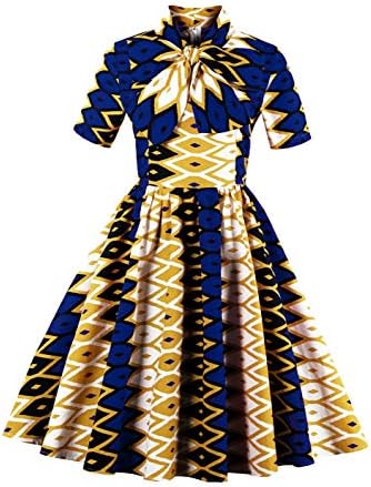 Womens African Print Vintage Dress Plus Size Holiday Dashiki Midi Dresses