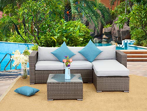 Wisteria Lane 5 PCS Outdoor Patio PE Rattan Wicker Sofa with Ottoman Sectional Furniture Convers ...