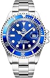 REGINALD Men's Luminous Watch Rotatable Bezel Sapphire Glass Blue Dial Stainless Steel Quartz Watches 40M