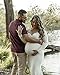 Saslax Women's Off Shoulders Sweetheart Neckline Long Sleeves Maternity Slim Fit Gown for Photography Dress Off White M