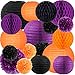 NICROLANDEE Halloween Party Decorations - 16Pcs Orange Black Tissue Pom Pom Paper Lantern Honeycomb Ball Kit for Halloween Theme Party, Horror Party, Trick or Treating, Birthday Party Supplies