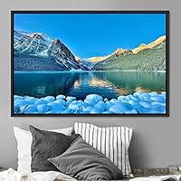 Framed Canvas Wall Art Winter Lake Aerial Dramatic Lake Landscape Multicolor Photography Realism - 16x24 inches