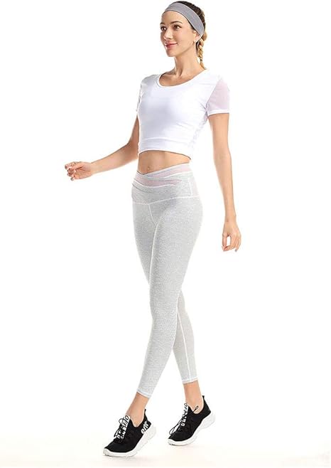 Amazon Co Jp ヨガ服スリムスポーツフィットネスパンツ通気性弾性タイトなズボンメッシュスプライシングランニングパンツ 白 L ホーム キッチン