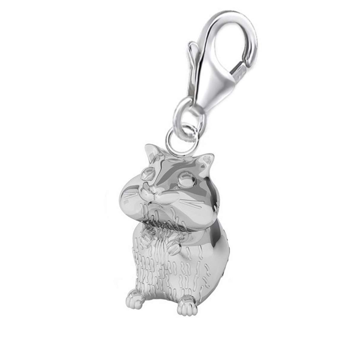 Mouse Hamster Carabiner Charm Pendant for Charm Bracelet or Charm Chain Charm Carrier 925 Silver, Sterling Silver, No Gemstone