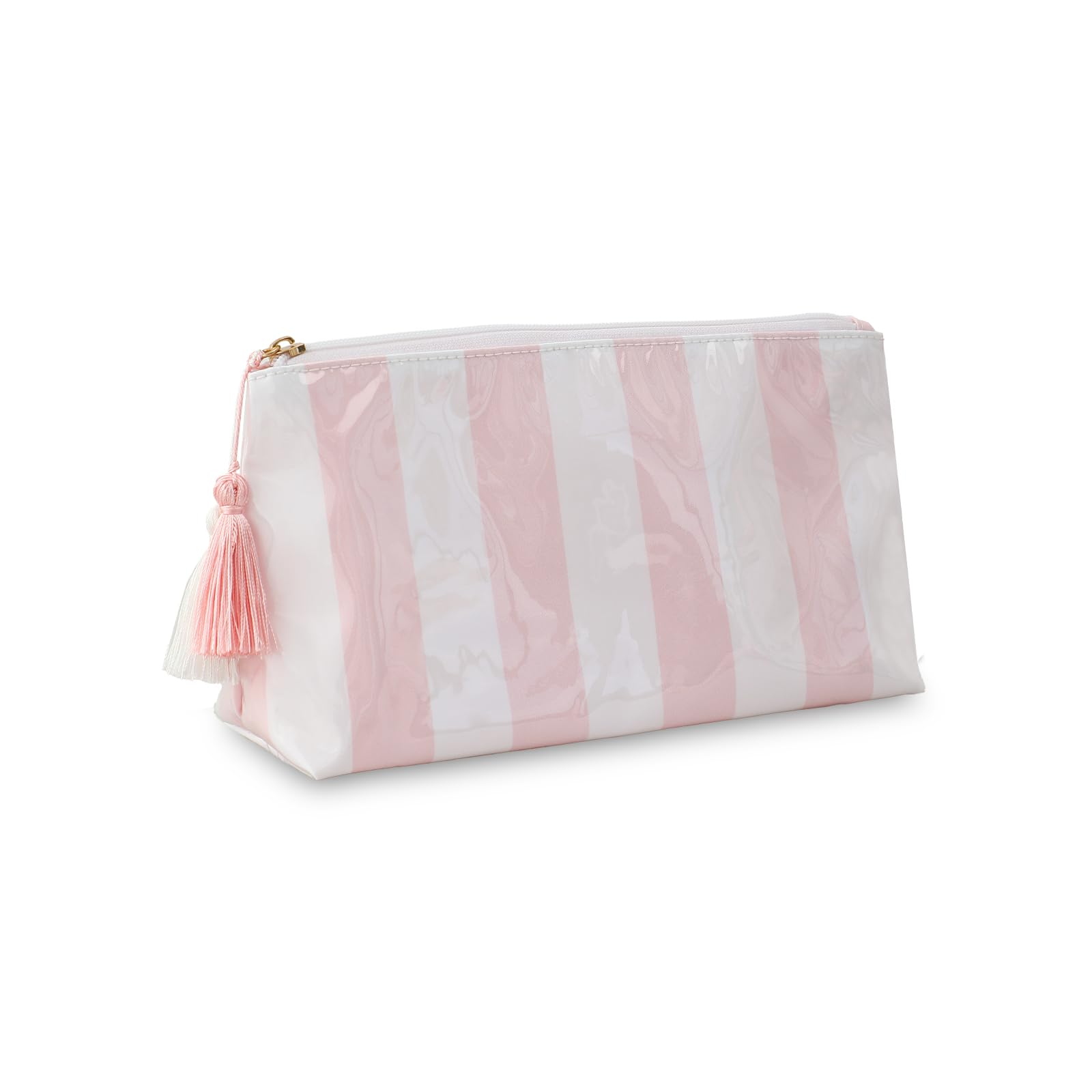 Photo 1 of DYSHAYEN Makeup Bags for Purse,Small Clear Coated Cosmetic Bags for Women Girls, Waterproof Travel Organizer Zipper Pouch Beach Vacation Essentials (White-Pink)