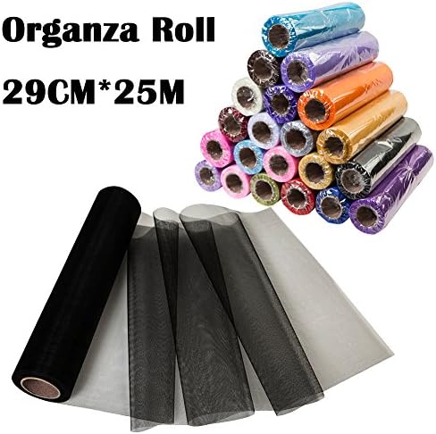 Meijuner 29CM Width X 25M Length Organza Roll Sashes Fabric Table Runner Chair Sashes Bow for Decoration (Black)