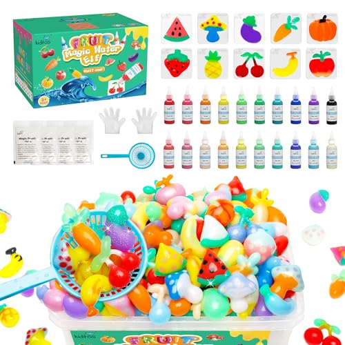 Kiditos Fruit Magic Water Elf Toy Kit–Squishies for Kids, 20 Gels & 10 Molds, Magic Gel Water Pets Sensory Toy, Fun DIY Craft Kit, Party Favors, Birthday & Christmas Gifts for Kids Ages 3+
