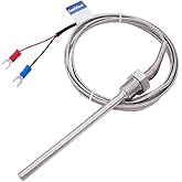 Twidec/2M NPT 1/4"inch (6X100MM) Pipe Thread Temperature Sensor Probe Two Wire Temperature Controller (0~600℃) 304 Stainless 