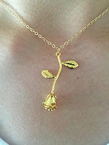 Gold Flower Rose Necklace 18'' Beauty and the Beast Necklace Bridesmaid Jewelry Anniversary gift for her